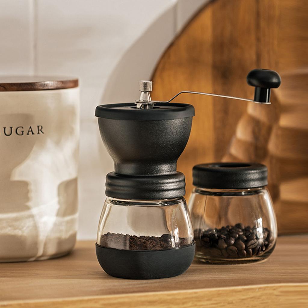Manual Grinder Labor Saving Washable Detachable Glass Powder Storage Tank Hand Coffee Grinder for