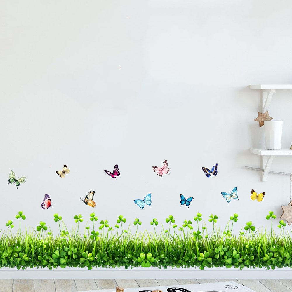 Clover Butterfly Self Adhesive Wall Sticker for Living Room Bedroom Home Decor Skirting Board Decal