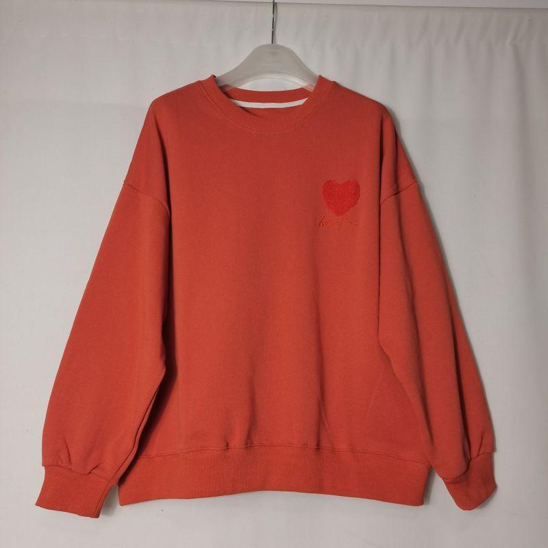 Pure Cotton Washed Terry round Neck Pullover Long sleeve Hoodie Women Loose Casual Love Embroidery Lazy off Season Clearance