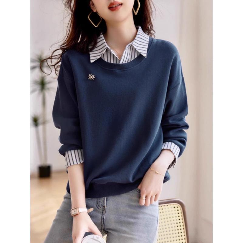 2024 Fashionable Slim Fit Long-Sleeved Sweatshirt for Women - Autumn Age-Reducing Fake Two-Piece Design