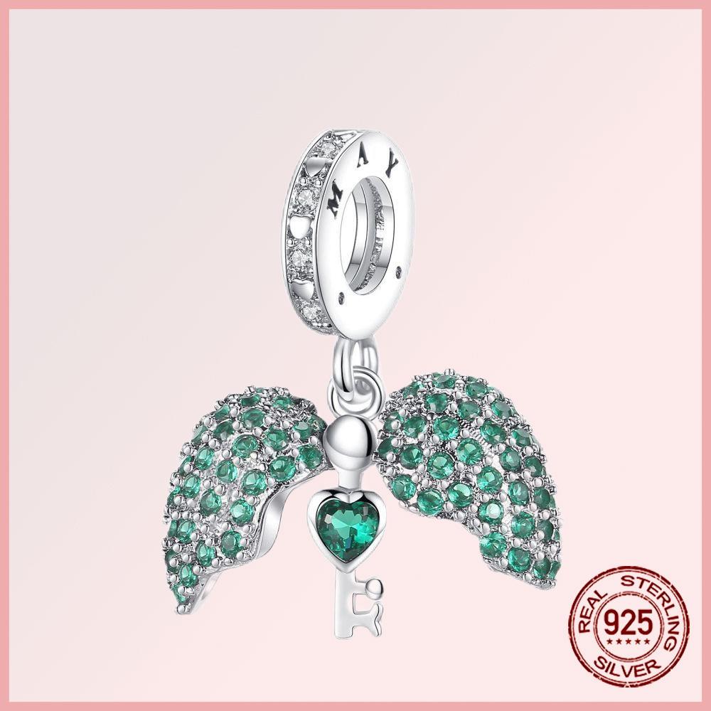 Sparkling Pavé Angel Wings Copper Dangle Charms Fit Original Bracelet Beads Jewelry Gift Diy