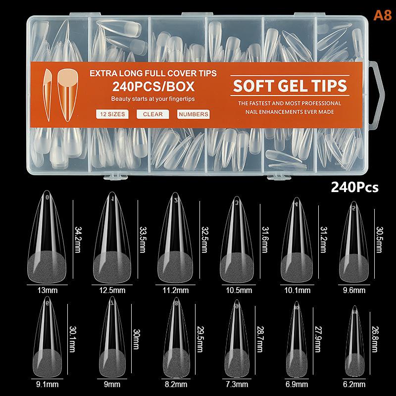 240/600Pcs Short Coffin Nail Tips Half Matte False Tips Full Cover Soft Gel Coffin Shaped Acrylic Nail Tips Clear