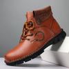 Plus Size Autumn and Winter Men's Lace-up Cow Leather Work Shoes Trendy High Top Fashion Shoes Big Head Shoes
