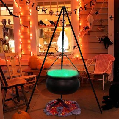 Halloween Party Large Witches Cauldron On Tripod with Lights Plastic Bowl Hocus Pocus Candy Bucket Halloween Porch Outside Decor