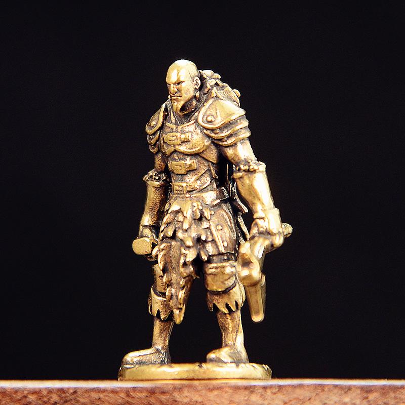 Brass Axe Warrior Figurines Miniatures Desktop Statue Ornaments Vintage Metal Solider Model Crafts Home Decorations Accessories