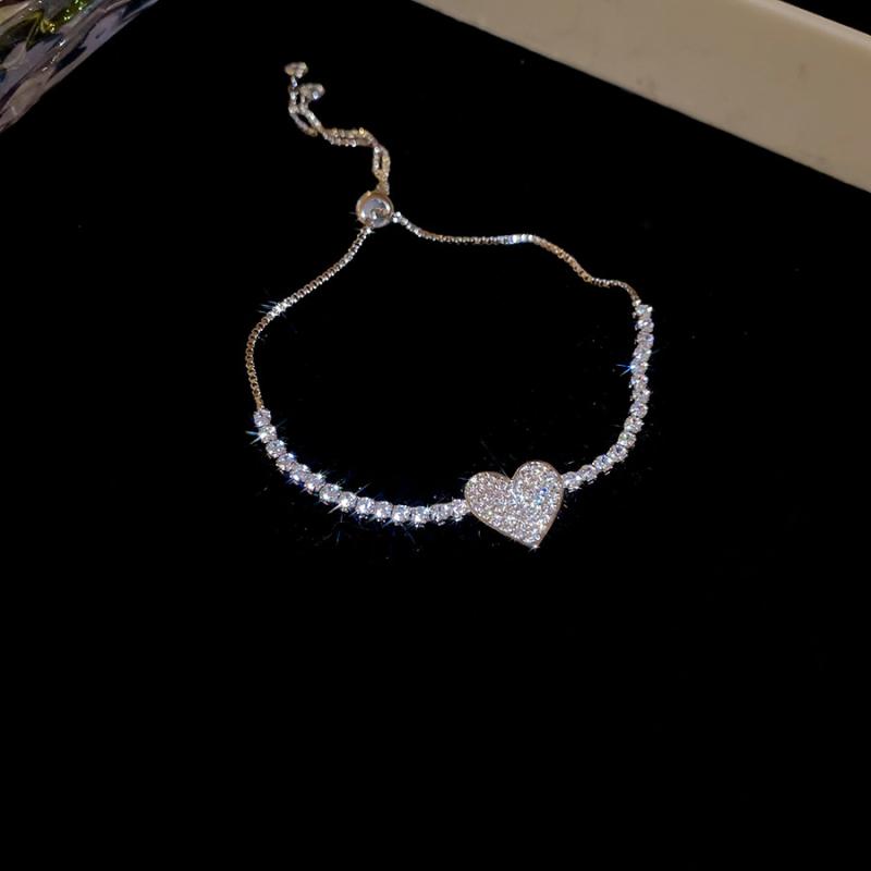 Peach Heart Love Bracelet Women's Fashion Temperament Zircon Bracelet Light Luxury Link Chain Bracelets Wristband Jewelry K-