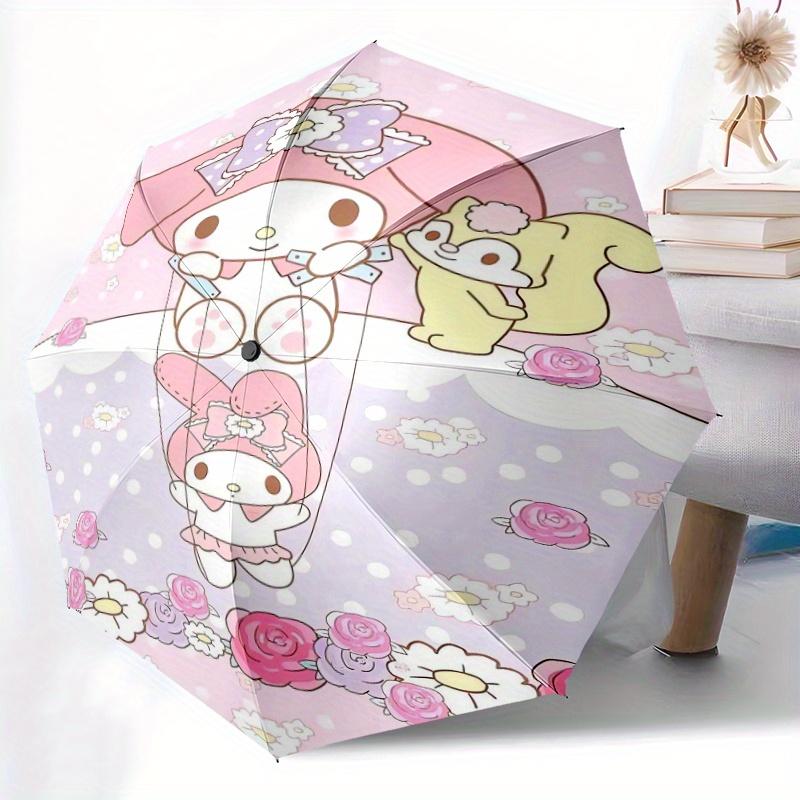 Squirrel and My Melody Cartoon Umbrella, Portable 3-Fold Compact Umbrella, Suitable for Camping, Hiking and Travel, Ideal Easter Birthday Gift for Fam