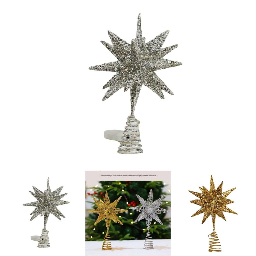 Christmas Tree Top Star Led Glitter Iron Art Decor For Holiday Celebration
