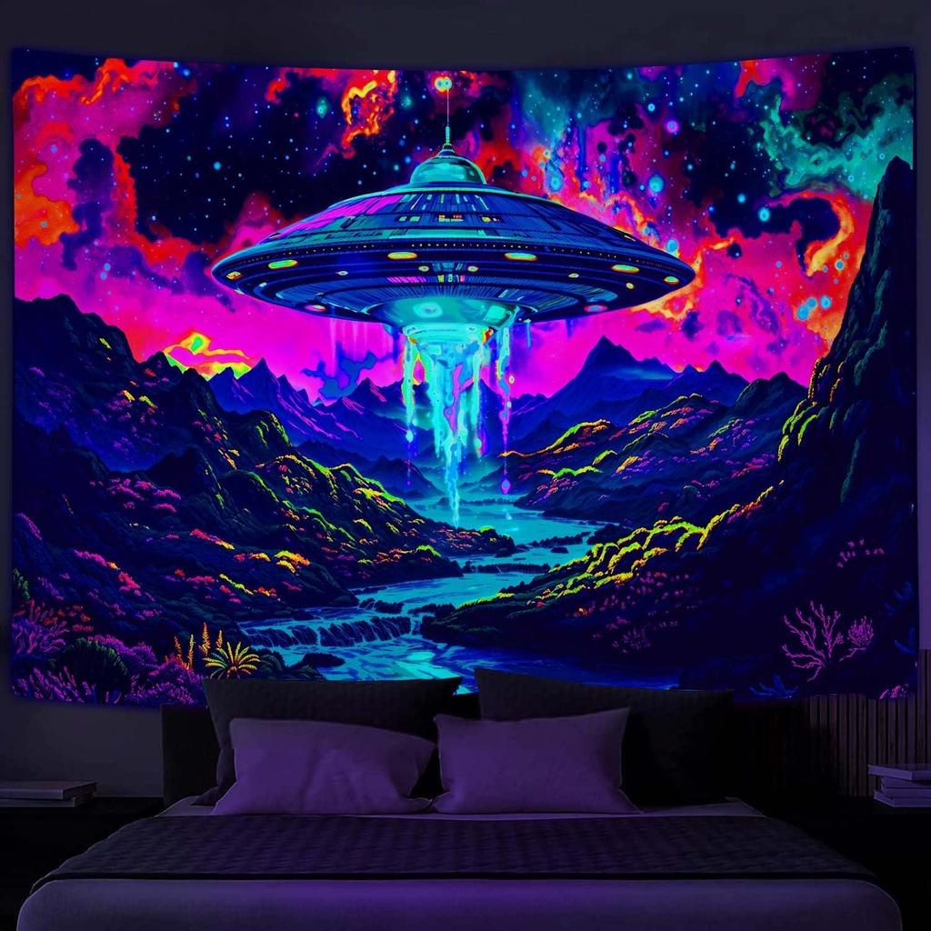Tapestry Alien UFO Multicolor Uv