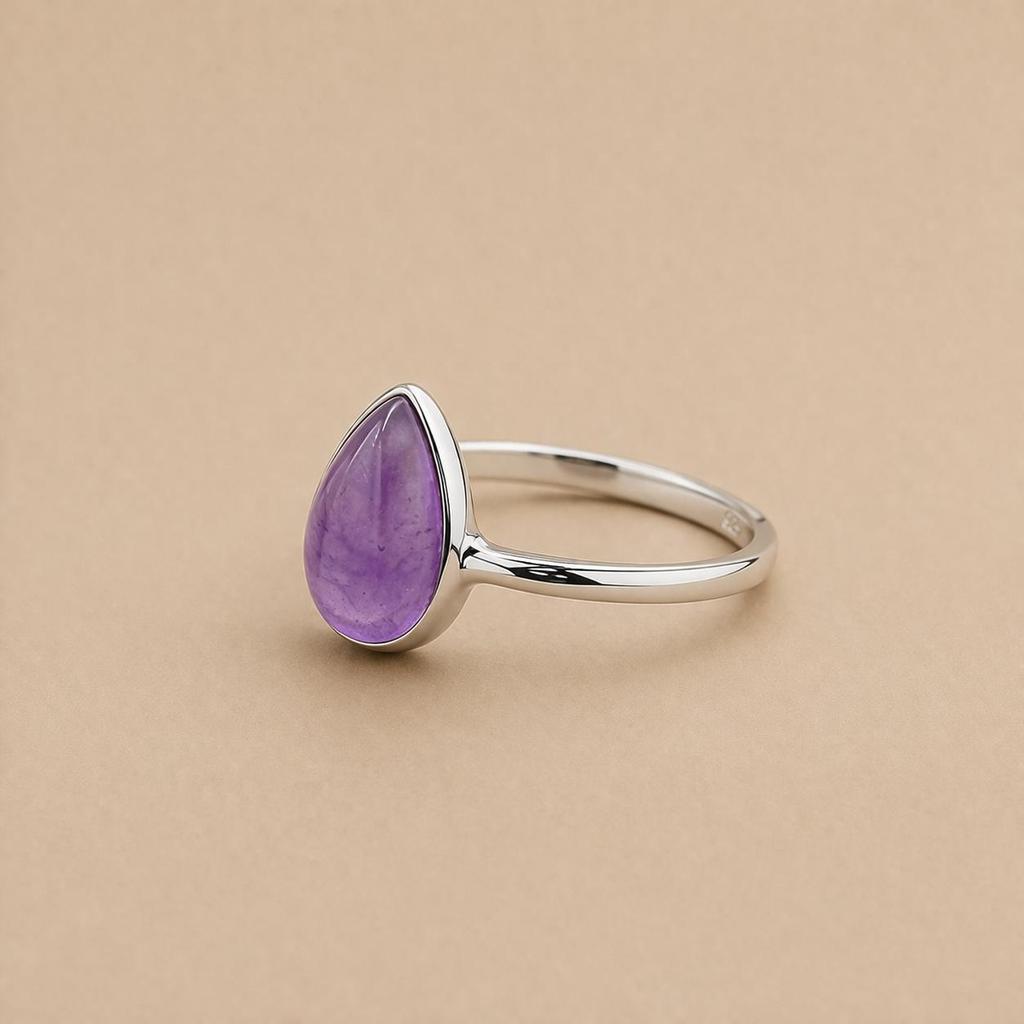 Purple Amethyst Pear Shape Statement Ring 7x10mm, 925 Sterling Silver Ring, Handmade Boho Jewelry for Women