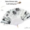 Plastic Folding Fan Chinese Style Retro Flower Plain Painting Soft Faux Silk Decorative Handheld Wedding Party Elegant Ladies Craft Cloth Fan Women