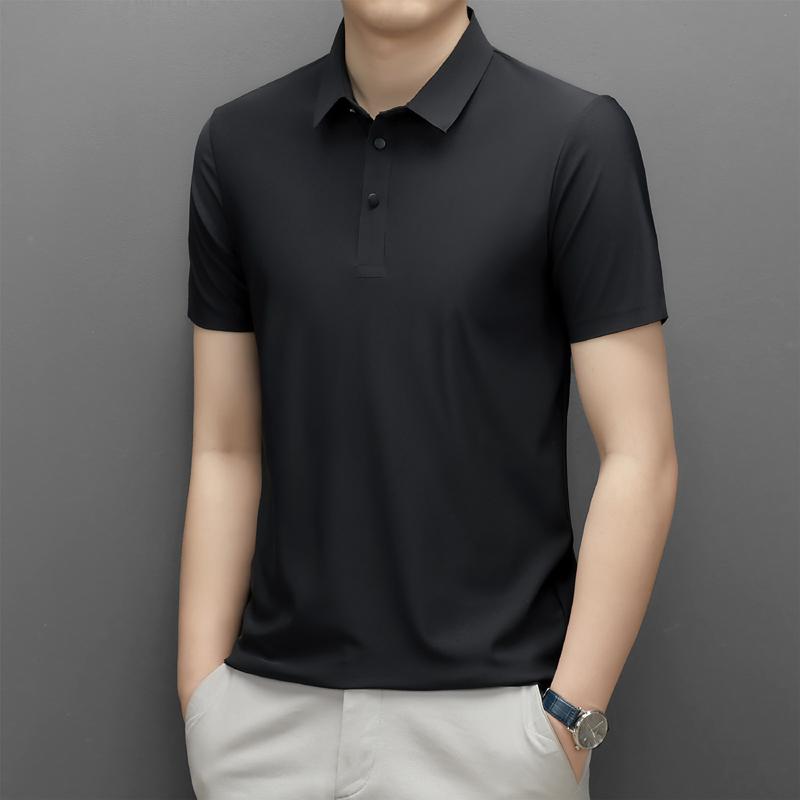 Men s Solid Color Quick Dry Polo Shirt Short Sleeve Breathable Black Top M чёрный