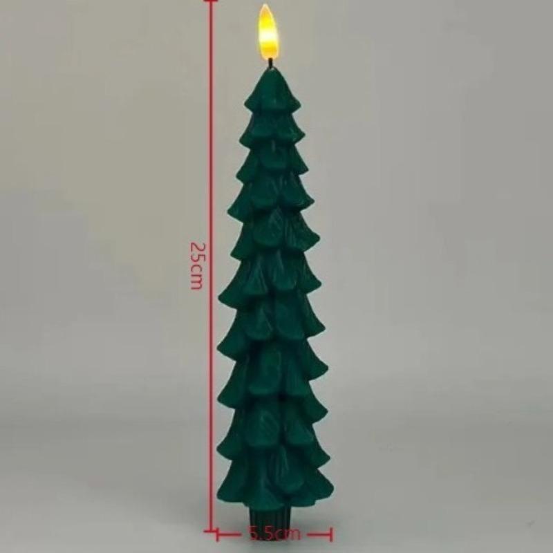 4/2pcs Christmas Tree LED Flameless Candles Light with 3D Flame Wick Green LED Candlesticks Operated for Christmas Home Decor