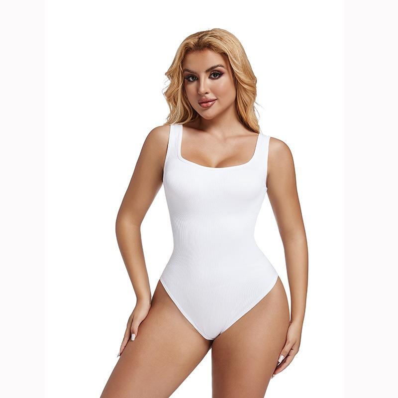 Body Shapewear Senza Cuciture a Coste con Scollo Quadrato, Modellante Vita e Addome