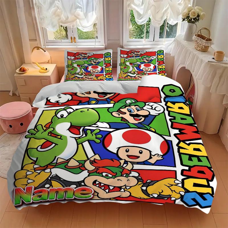 Custom Name Super Mario Characters Print 3Pcs Bedding Set Duvet Cover With 2 Bedro Pillowcase Home Birthday Gift