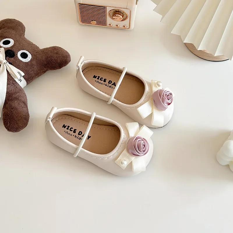 2024 Children Leather Shoes for Girls Autumn New Fashion and Comfortable Soft Comfortable Sweet Princess Korean Style Chic Flats