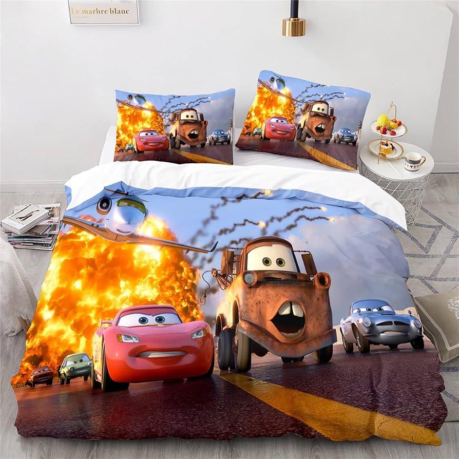 Cars Lightning McQueen 3D Children's Bedding Set 3-piece Set 1 Quilt Cover 100% Polyester Home Decor Cartoon