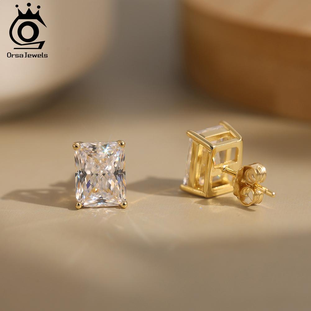 ORSA JEWELS D Color Radiant Cut Moissanite Diamand Exquisite 925 Silver Stud Earrings for Women Shiny Earrings Jewelry SMOE06