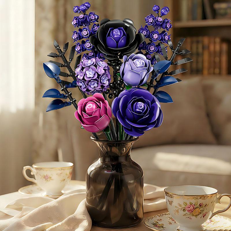 New 757Pcs 12-in-1 Bouquet Model Building Block Educational Toys Flowers Bricks Puzzle Set Desktop Ornament Valentine's Day Gift