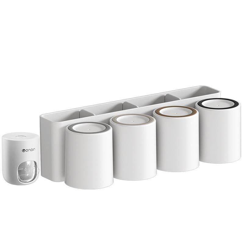Wall-Mounted Toothbrush & Tooth Cup Holder Set - Punch-Free Installation, Home Storage Solution