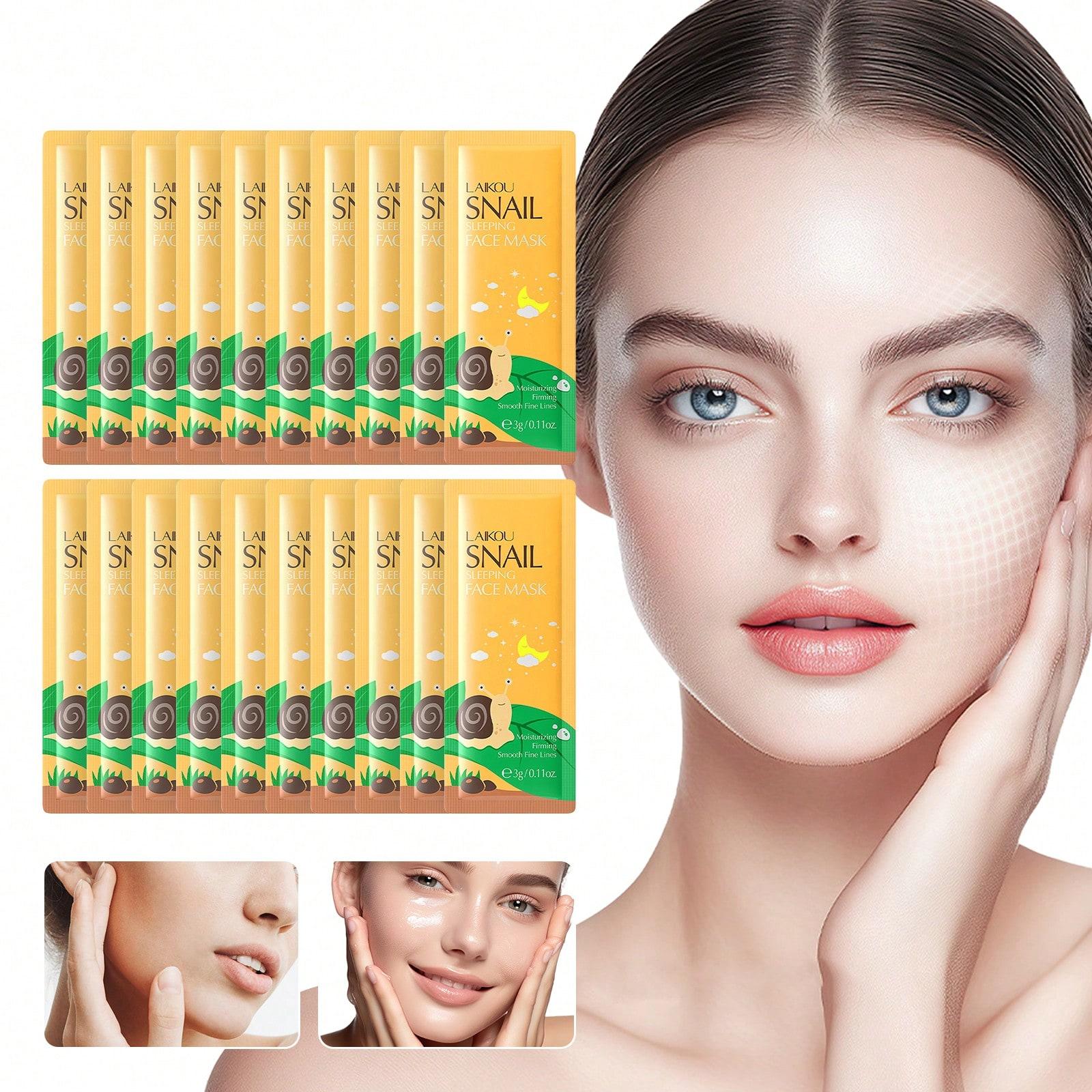 

Snail Sleeping Mask Sheet Hydrating Collagen Overnight Repair Anti-Aging Brightening Skin Care Treatment 20Pcs