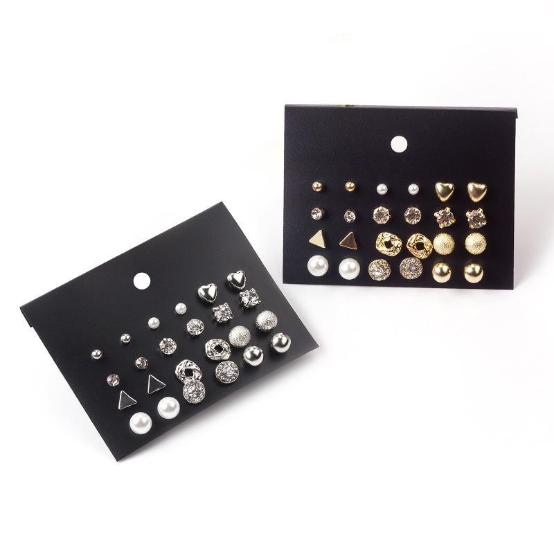 Zircon Crystal Pearl Earrings Set Fashion Silver Color Geometric Metal Bead Ear Studs for Women Girls New Trend Jewelry