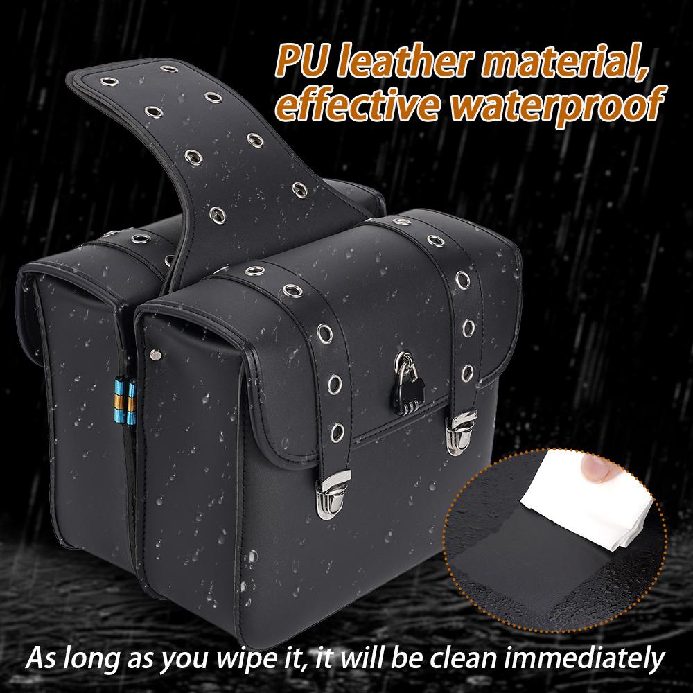 2pcs Universal PU Leather Motorcycle Saddlebag Side Tool Luggage Package Saddle for Honda/Suzuki/Kawasaki/Yamaha Black