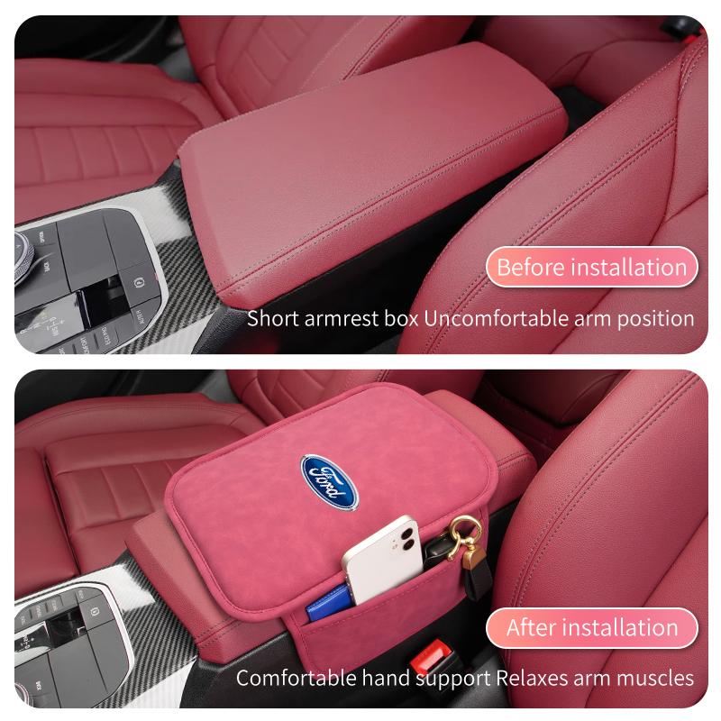 FRYX3 Car Armrest Box Pad Sheepskin Bark Auto Armrest Storage Cushion For Ford Fiesta Ranger Mondeo Escape Ecosport Fusion Explorer