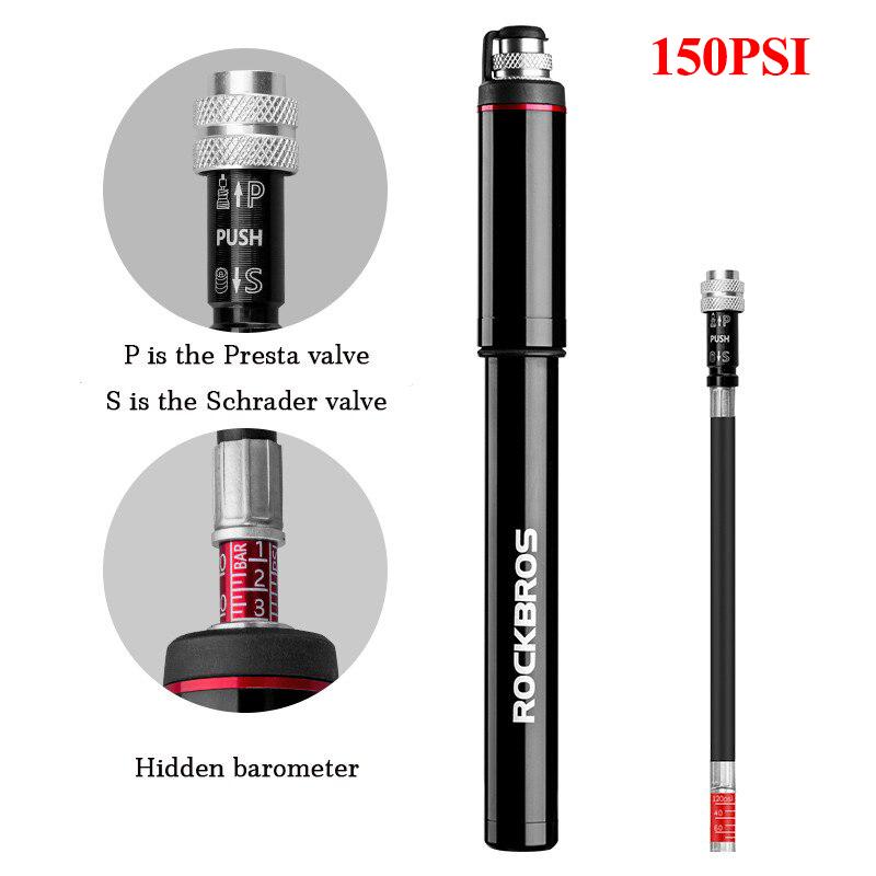 ROCKBROS Bike Bicycle Pump Aluminum Alloy 150PSI High Pressure Hand Mini Bicycle Pump Tire Air Inflator Portable Bike Air Pump SMART-B 150PSI