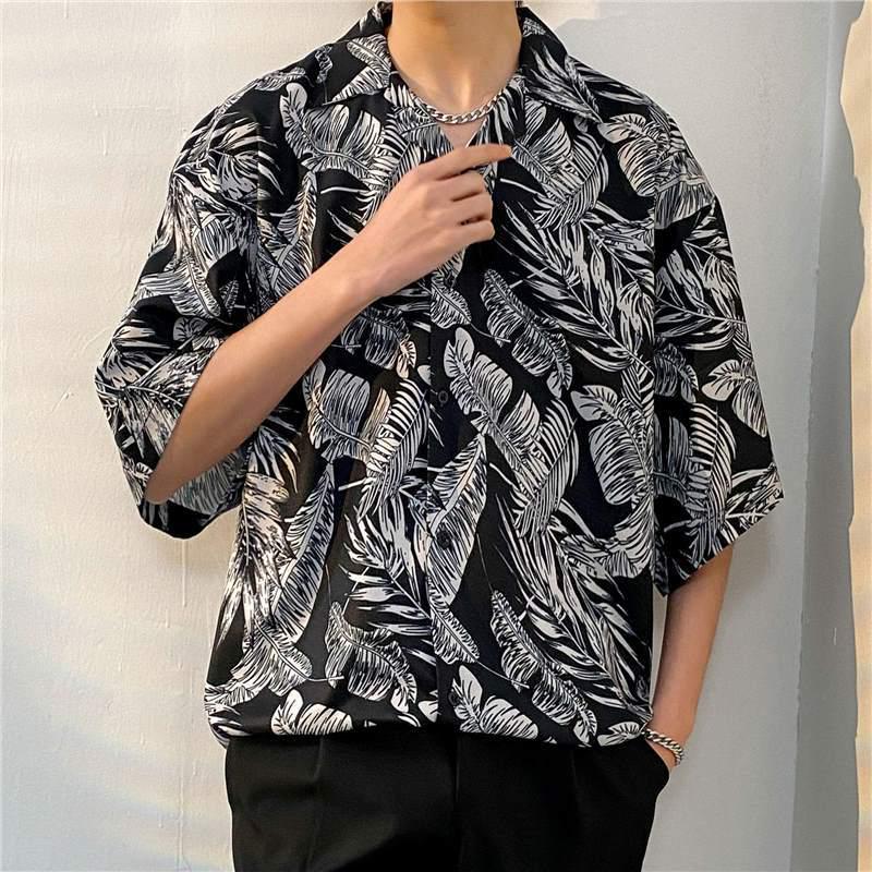 2026 Large Retro Cuban Collar Men s Ice Silk Short Sleeve Shirt M