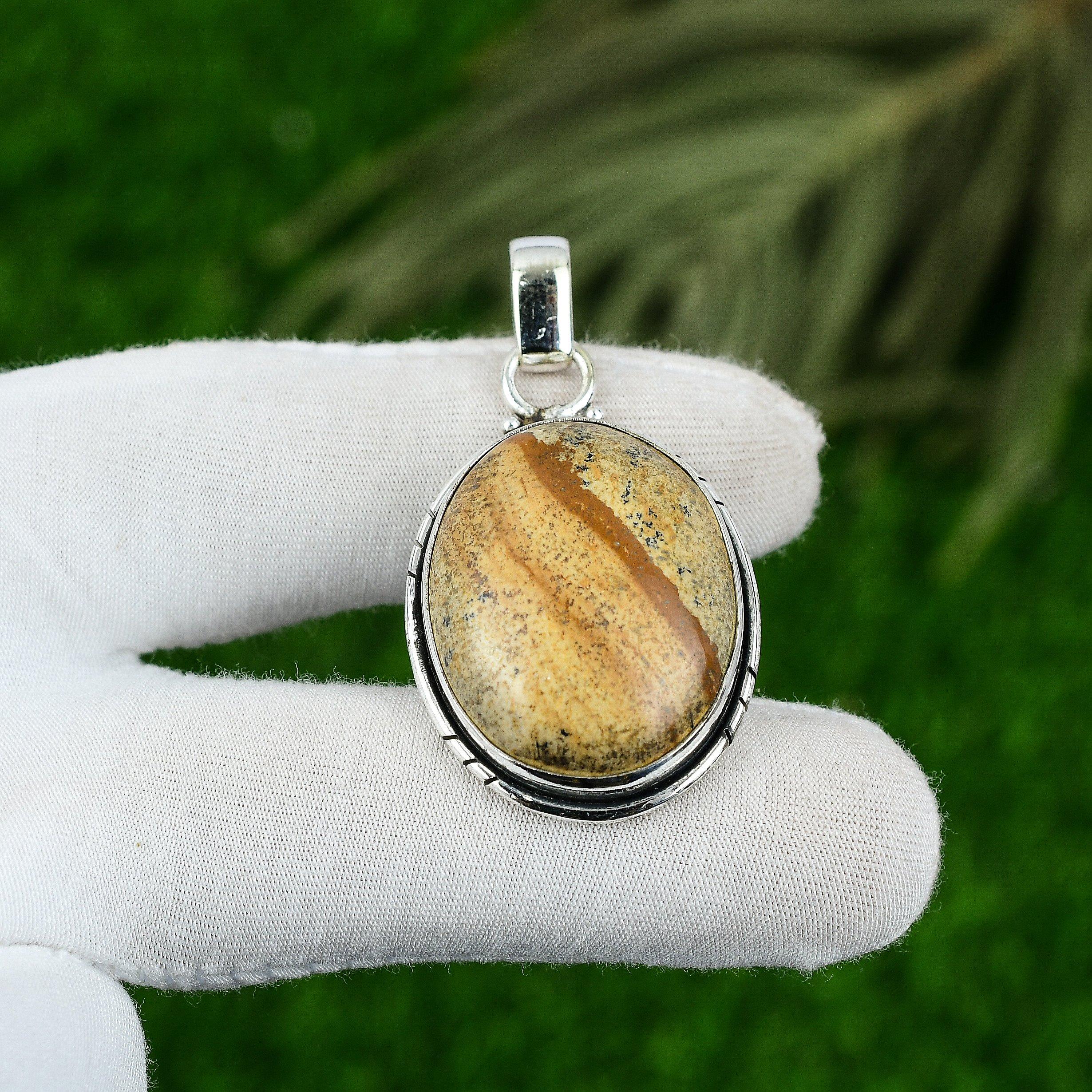 Picture Jasper Gemstone Sterling Silver Daughter Anniversary New Pendant Jewelry