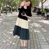 Women's Mid-Length A-line Patchwork Dress, Loose Fit, Short-Sleeved, Over-the-Knee, Summer Style