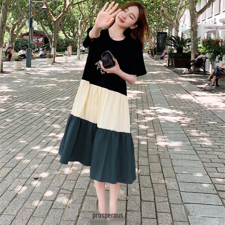 

Женское миди-платье А-силуэта в стиле пэчворк, свободного кроя, с короткими рукавами, длиной до колена, летний стиль 3XL