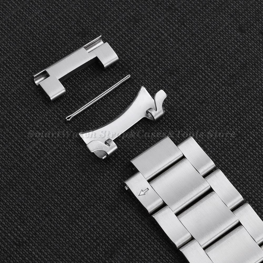 Luxury Solid Stainless Steel Watch Bracelet with Curved End 18mm 20mm 22mm Double Press Folding Buckle Watch Strap Accessories