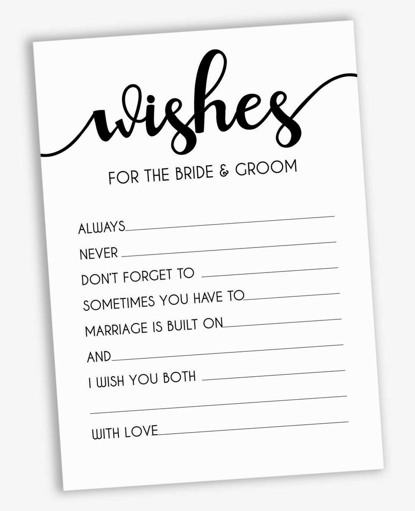 Inkdotpot Set of 50 Wishes for The Bride & Groom, Mr and Mrs Advice Cards Classic Wedding Décor, Guestbook Alternative 5x7 Inches
