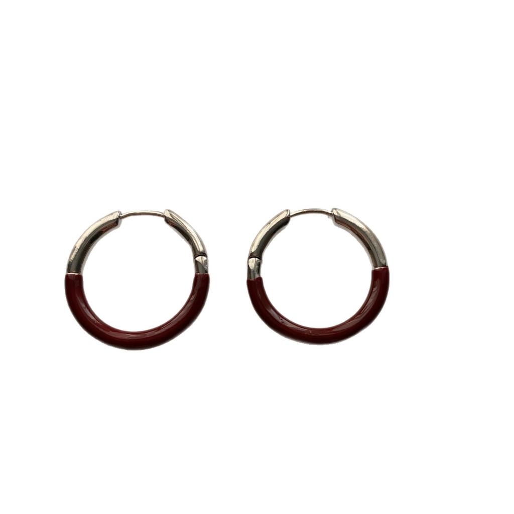 Classic Ring Ear Buckle Earrings Advanced Simple Color Splicing Atmospheric Light Luxury Niche Design Exquisite Temperament Earrings