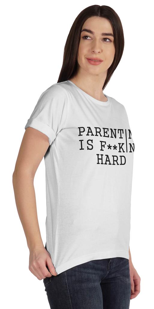 Inkmeso Scoop-Neck Parenting Is F**King Hard Graphic Tshirt Short Sleeve
