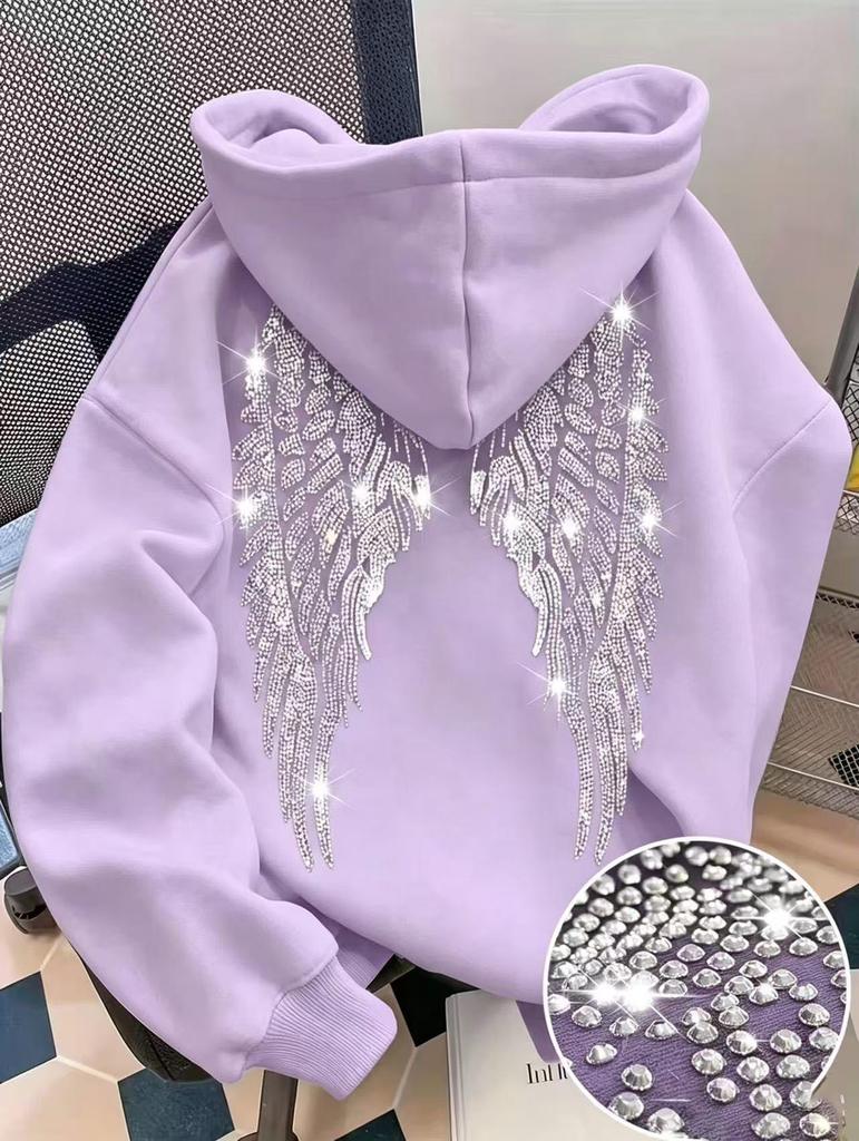 2026 Bestseller Rhinestone Wings Pullover Hoodie - Men's & Women's European Long Sleeve Style