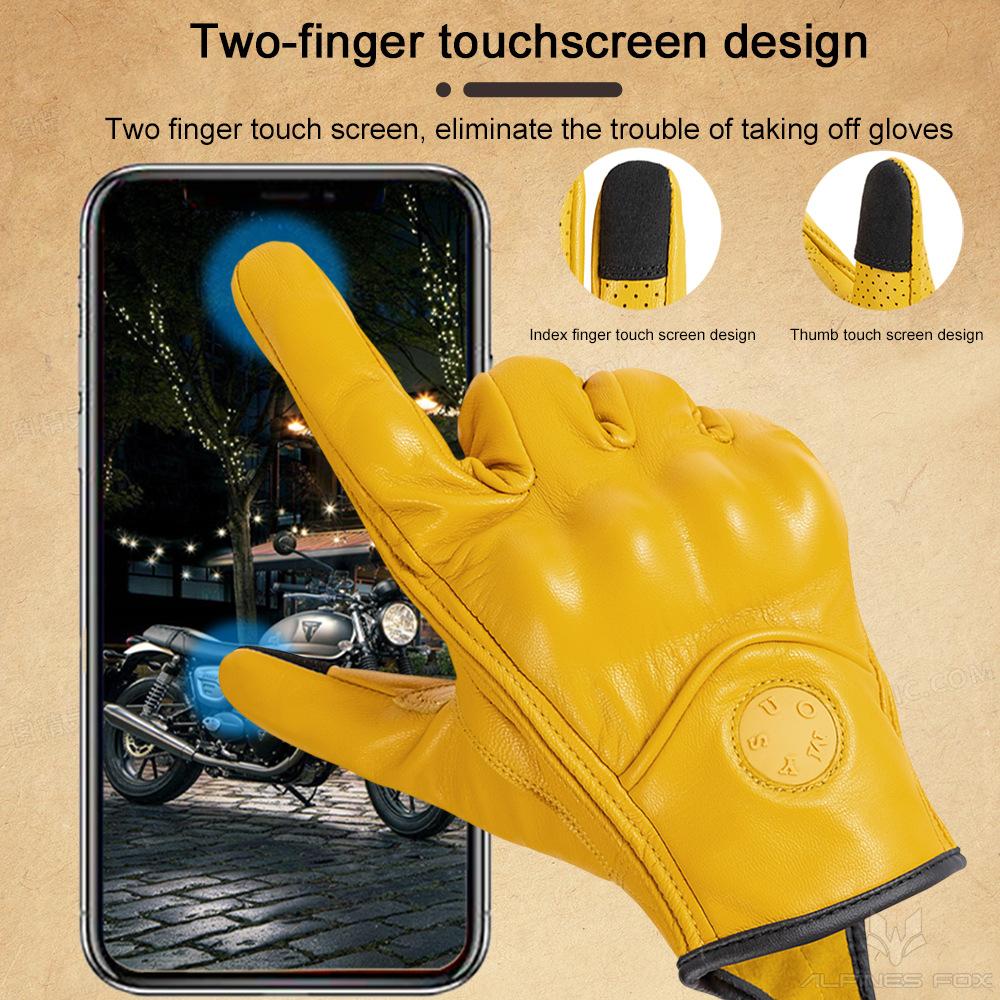 Retro leather locomotive gloves anti-drop shock absorption touch screen