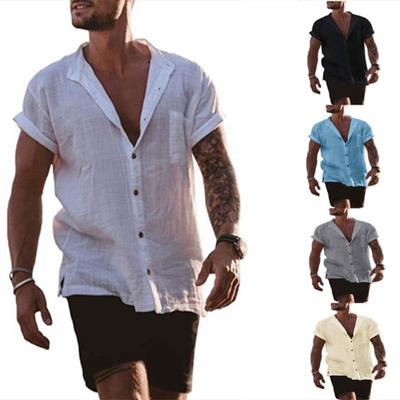 Summer Men's Solid Color Cardigan Loose Short Sleeved Pocket Simple Casual Shirt for Men Short Sleeve Shirts Men’s