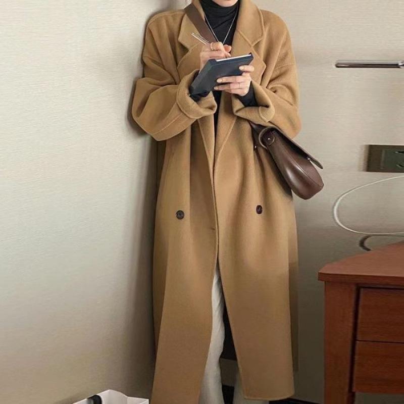 Medium and Long Spring and Autumn New Temperament Loose Korean Woolen Coat