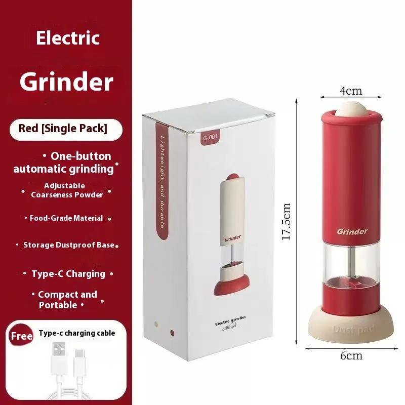 

New Electric Pepper Grinder for Kitchen Freshly Ground Seasoning Sea Salt Pepper Powder Black Pepper Ground Bottle Household Use червоний