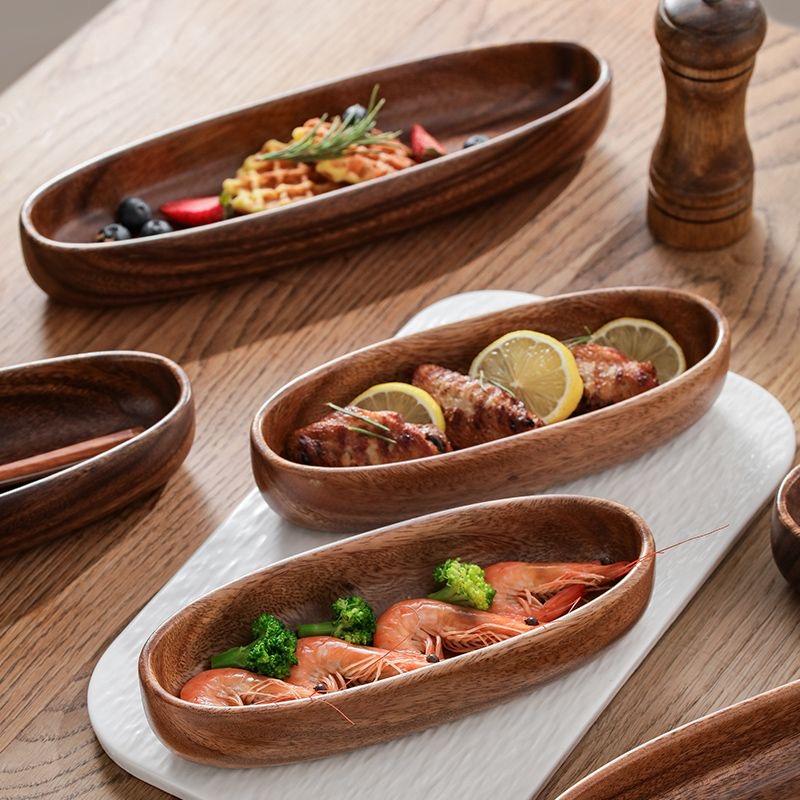 Creative Oval Solid Wood Plate Household Restaurant Boat-shaped Fruit Plate Snacks Salad Wooden Bowl Sushi Plate