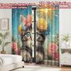 2D flat printing 2pcs Curtain Curtain Spring Kitten with Flowers Digital Printed Polyester Drapes Party Decorations Use for