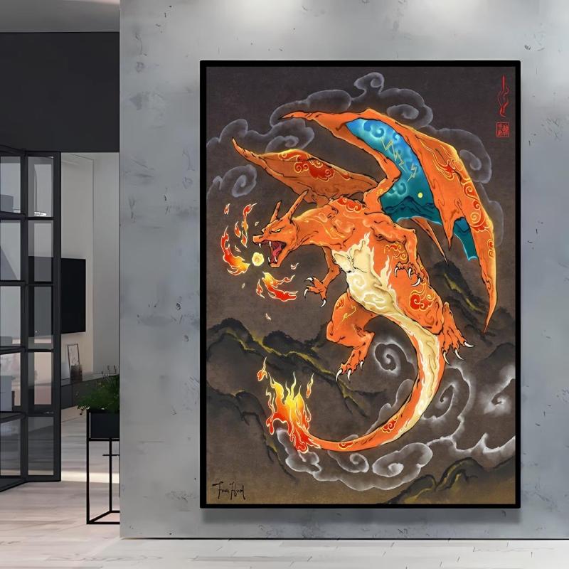 Japanese Classic Anime  Charizard Decorative Painting High Quality Canvas  Modern Home Bedroom Wall Picture Decorative