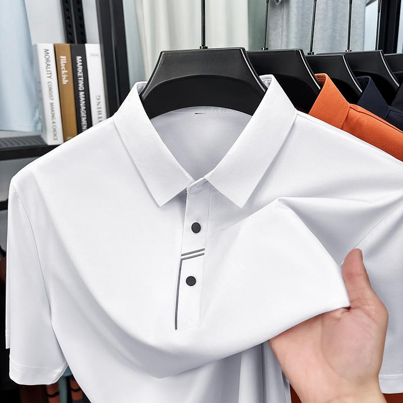 Mulberry Silk Short Sleeve T-Shirt Men'S Lapel Clothes Casual Half Sleeve Traceless Polo Shirt
