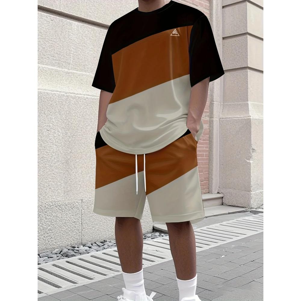 Men's Digital Stripe Print Comfortable Sports Suit Loose Fashion Unisex Sports Clothing