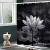 Black & White Lotus Flower Shower Curtain - Serene Blooming Petals & Water Lily Design, Tranquil Aesthetic,  Washable Polyester