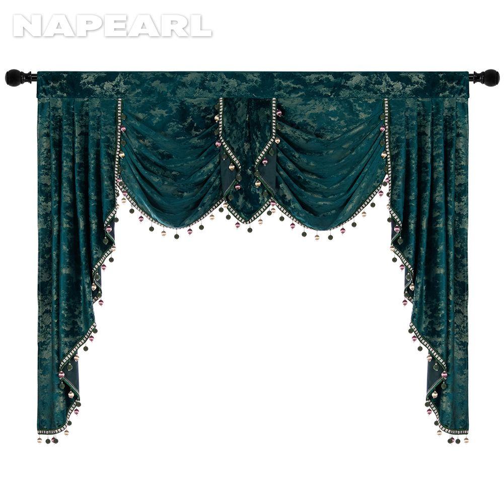 

1 шт. NAPEARL, европейский роскошный бархатный балдахин с кисточками, кухонная занавеска с водопадом, шаровая отделка, оконная занавеска для гостиной, головка W155cm x L125cm зелёный