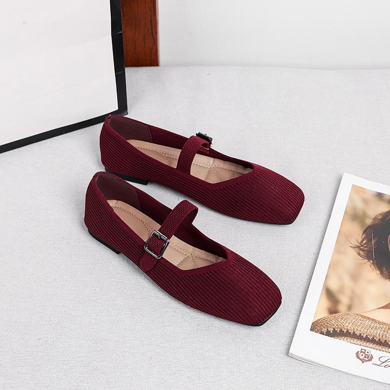Women's Square Toe Mary Jane Flats Casual Ballet Shoes Walking Shoes with Adjustable Strap Slip On Comfortable Work Flats Soft Dressy Shoes for Women